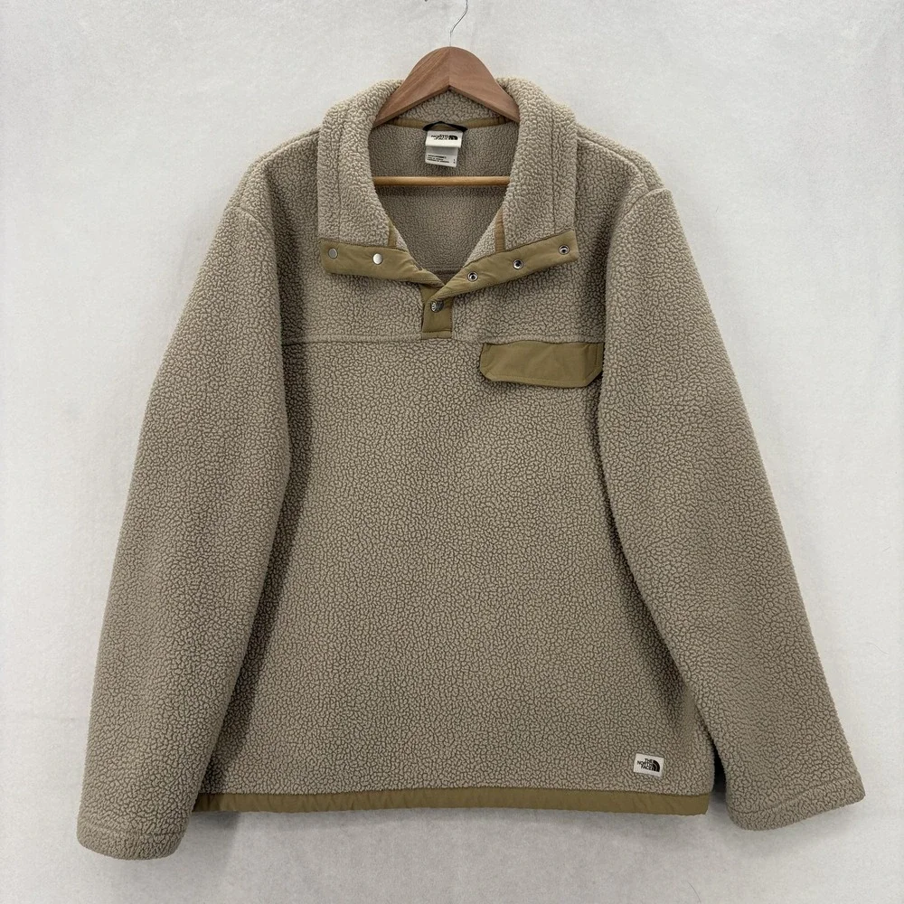 The North Face Cragmont Pullover Mens Large Beige Sherpa Fleece Snap Hiking Work